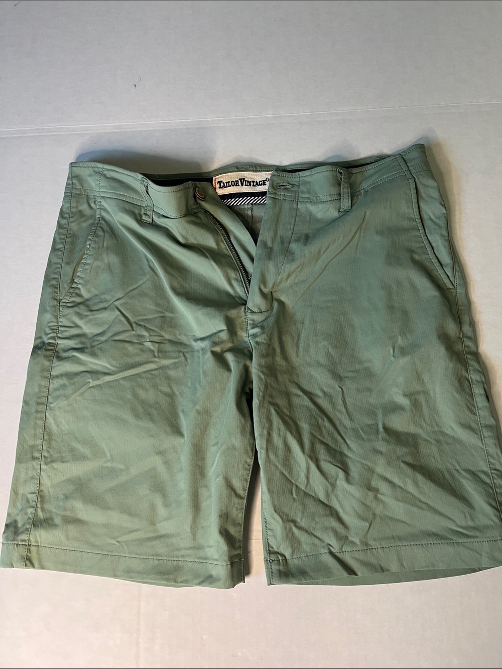 Tailor Vintage Men's Sage Green Flat Front Chino Shorts